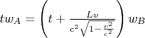 $ t w_A=\left(t+\frac{L v}{c^2 \sqrt{1-\frac{v^2}{c^2}}}\right)  w_B$