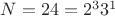 $N=24=2^3 3^1$