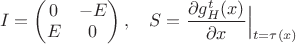 $$I= \begin{pmatrix}
0 &-E\\
E& 0
\end{pmatrix},\quad S=\frac{\partial g_H^t(x)}{\partial x}\Big|_{t=\tau(x)}$$