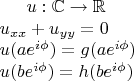 $u:\mathbb{C}\to\mathbb{R}\\u_{xx}+u_{yy}=0\\u(a e^{i \phi})=g(a e^{i \phi})\\u(b e^{i \phi})=h(b e^{i \phi})$
