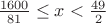 $ \frac{1600}{81} \leq x < \frac{49}{2}$