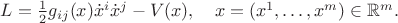 $L=\frac{1}{2}g_{ij}(x)\dot x^i\dot x^j-V(x),\quad x=(x^1,\ldots, x^m)\in\mathbb{R}^m.$