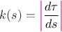 $k(s)={\color{magenta}\left|{\color{black}\dfrac{d\tau}{ds}}\right|$ $k(s)={\color{magenta}\left|{\color{black}\dfrac{d\tau}{ds}}\right|$