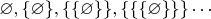 $\varnothing,\{\varnothing\},\{\{\varnothing\}\},\{\{\{\varnothing\}\}\}\cdots$