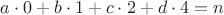 $a\cdot 0+b\cdot 1+c\cdot 2+d\cdot 4=n$
