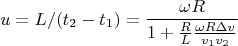 $$u = L / (t_2 - t_1) = \frac{\omega R}{1 + \frac{R}{L}\frac{\omega R \Delta v}{v_1 v_2}}$$