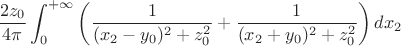 $$
\frac{2z_0}{4\pi}\int_{0}^{+\infty}\left(\frac{1}{(x_2-y_0)^2+z_0^2}+\frac{1}{(x_2+y_0)^2+z_0^2}\right)dx_2
$$