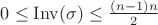 $ 0 \leq \operatorname{Inv}(\sigma) \leq \frac{(n-1)n}{2}$