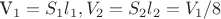 V_1=S_1l_1,V_2=S_2l_2=V_1/8