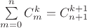 $\[\sum\limits_{m = 0}^n {C_m^k}  = C_{n + 1}^{k + 1}\]$