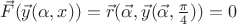 $\vec F(\vec y(\alpha, x))=\vec r(\vec \alpha, \vec y (\vec \alpha, \frac{\pi}{4}))=0$