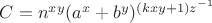 $C=n^{xy}(a^x+b^y)^{(kxy+1)z^{-1}}$