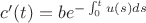 $c'(t)=be^{-\int_0^tu(s)ds}$