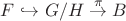 $F\hookrightarrow G/H\stackrel{\pi}{\rightarrow}B$