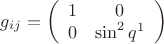 $\displaystyle g_{ij}=\left(\begin{array}{cc}
1 & 0\\
0 & \sin^{2}q^{1}
\end{array}\right)$