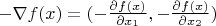 $-\nabla f(x) = (-\frac{\partial f(x)}{\partial x_1}, -\frac{\partial f(x)}{\partial x_2})$