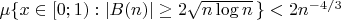 $\mu\{x\in[0;1):|B(n)|\ge2\sqrt{n\log n}\,\}<2n^{-4/3}$
