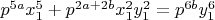 $p^{5a}x_1^5+p^{2a+2b}x_1^2y_1^2=p^{6b}y_1^6$