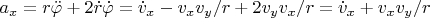 $a_x=r\ddot\varphi+2\dot r\dot \varphi=\dot v_x-v_xv_y/r+2v_yv_x/r=\dot v_x+v_xv_y/r$