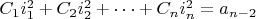 $C_1i_1^2+C_2i_2^2+&hellip;+C_ni_n^2=a_{n-2}$