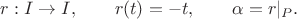 $r:I\to I,\qquad r(t)=-t,\qquad \alpha=r|_P.$