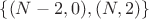 $\{(N-2, 0), (N,2)\}$
