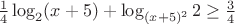 $\frac{1}{4} \log_2(x+5) + \log_{(x+5)^2} 2 \geq \frac{3}{4}$