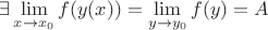$\exists\lim\limits_{x \to x_0}f(y(x)) = \lim\limits_{y \to y_0}f(y) = A$