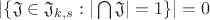 $|\{\mathfrak{J} \in \mathfrak{J}_{k,s} : |\bigcap\mathfrak{J}|=1\}|=0$