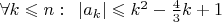 $\forall k \leqslant n:{\text{ }}\left| {{a_k}} \right| \leqslant {k^2} - \frac{4}{3}k + 1$