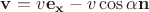$\mathbf{v_{отн}} = v\mathbf{e_x}-v\cos\alpha\mathbf{n}$