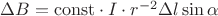 $\Delta B=\mathrm{const}\cdot I\cdot r^{-2}\Delta l\sin\alpha$