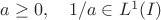 $a\ge 0, \quad 1/a\in L^1(I)$