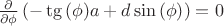 $\frac{\partial}{\partial \phi}\left(-\tg{(\phi)} a + d \sin{(\phi)}\right)=0$