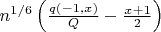 $n^{1/6}\left(\frac{q(-1,x)}{Q} - \frac{x+1}{2}\right)$