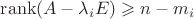 $\operatorname{rank}(A-\lambda_i E)\geqslant n-m_i$