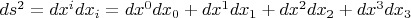 $ds^2 = dx^i dx_i = dx^0 dx_0 + dx^1 dx_1 + dx^2 dx_2 + dx^3 dx_3$