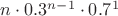 $n \cdot 0.3^{n-1}\cdot0.7^{1}$