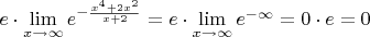 $e\cdot\lim\limits_{x\to\infty}e^{-\frac{x^4+2x^2}{x+2}}=e\cdot\lim\limits_{x\to\infty}e^{-\infty}=0\cdot e=0$