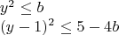 \[
\begin{array}{l}
 y^2  \le b \\ 
 (y - 1)^2  \le 5 - 4b \\ 
 \end{array}
\]