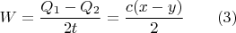 $W=\dfrac{Q_1-Q_2}{2t}=\dfrac {c(x-y)}2\qquad (3)$
