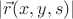 $|\vec{r}(x,y,s)|$