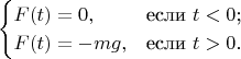 $$\begin{cases}
F(t)=0,&\text{если $t < 0$;}\\
F(t)= -mg,&\text{если $t > 0$.}
\end{cases}$$