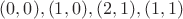 $(0, 0), (1, 0), (2, 1), (1, 1)$