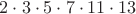 $2\cdot3\cdot5\cdot7\cdot11\cdot13$