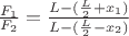 $\frac{F_1}{F_2} = \frac{L-(\frac{L}{2}+x_1)}{L-(\frac{L}{2}-x_2)}$