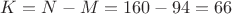 $K = N - M = 160 - 94 = 66$
