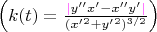 $\left(k(t)=\frac{\color{magenta}|{\color{black}y''x'-x''y'}|}{({x'}^2+{y'}^2)^{3/2}}\right)$
