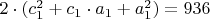 $2\cdot  (c_1^2+c_1\cdot  a_1+a_1^2)=936$