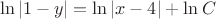 $$\ln|1-y|=\ln|x-4|+\ln C $$